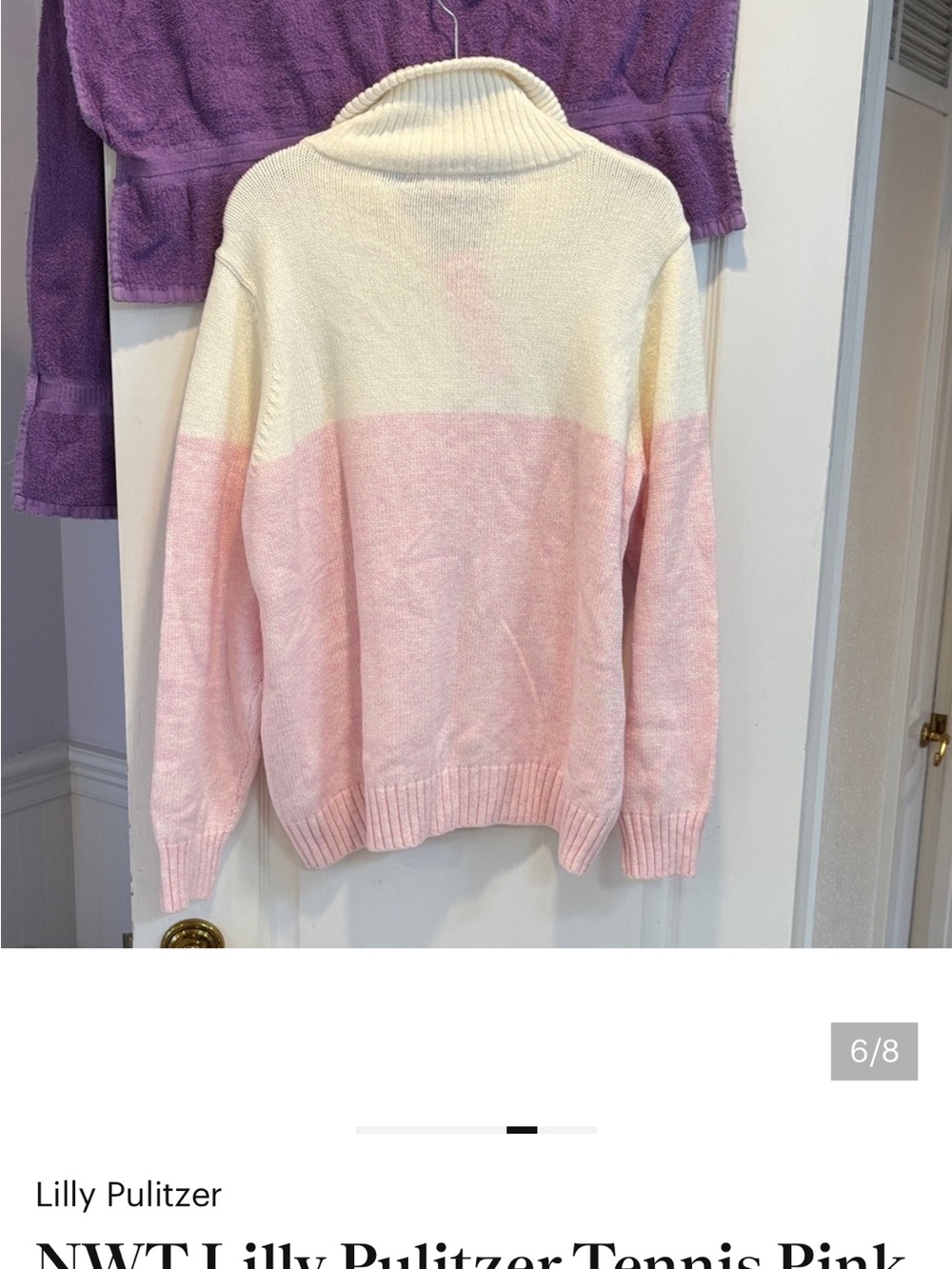 NWT Lilly Pulitzer Pink and White Ombre Half-Zip Tennis Sweater - Picture 6 of 8